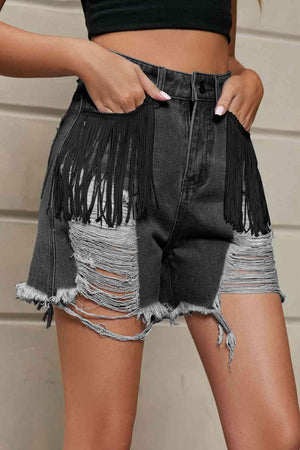 Wild West Fringe Distressed Denim Shorts - MXSTUDIO.COM