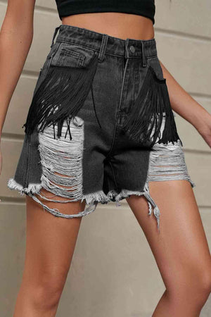 Wild West Fringe Distressed Denim Shorts - MXSTUDIO.COM