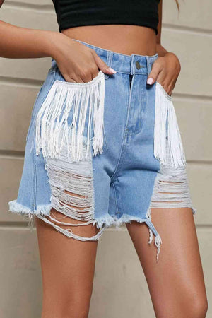 Wild West Fringe Distressed Denim Shorts - MXSTUDIO.COM