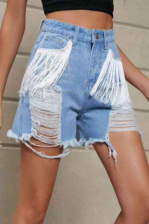 Wild West Fringe Distressed Denim Shorts - MXSTUDIO.COM
