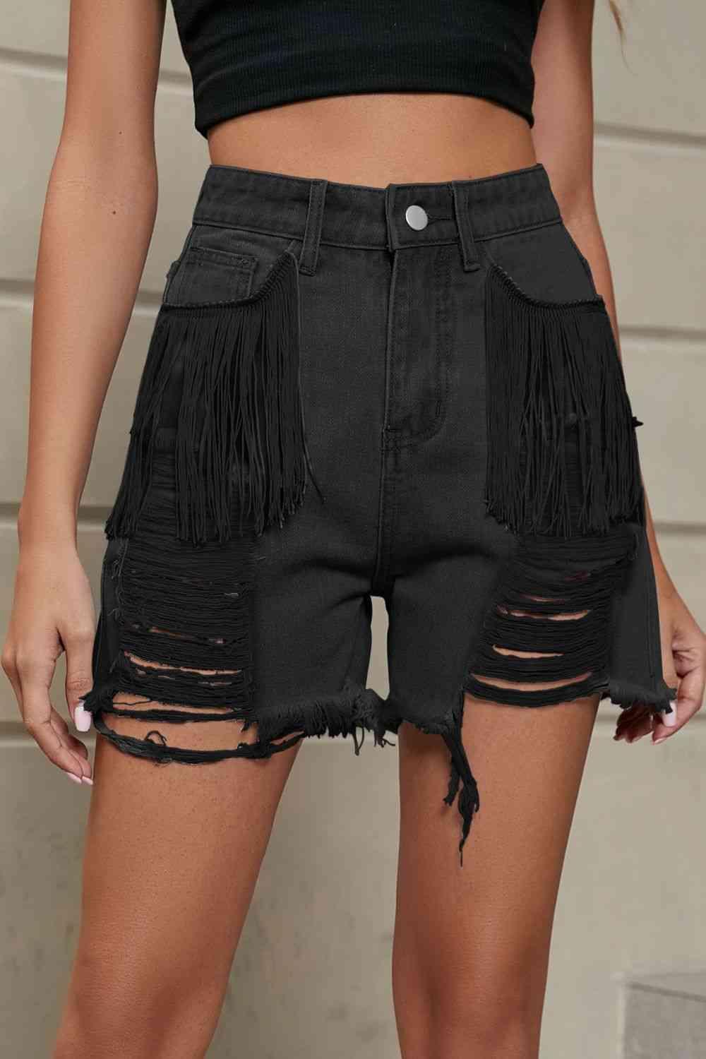 Wild West Fringe Distressed Denim Shorts - MXSTUDIO.COM