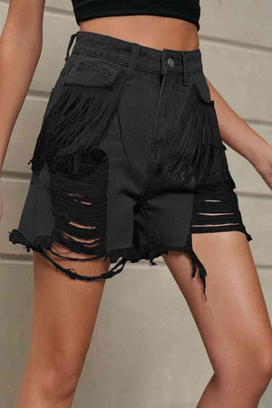 Wild West Fringe Distressed Denim Shorts - MXSTUDIO.COM