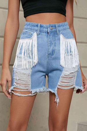 Wild West Fringe Distressed Denim Shorts - MXSTUDIO.COM