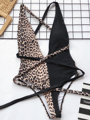 a bikini top with a leopard print on it