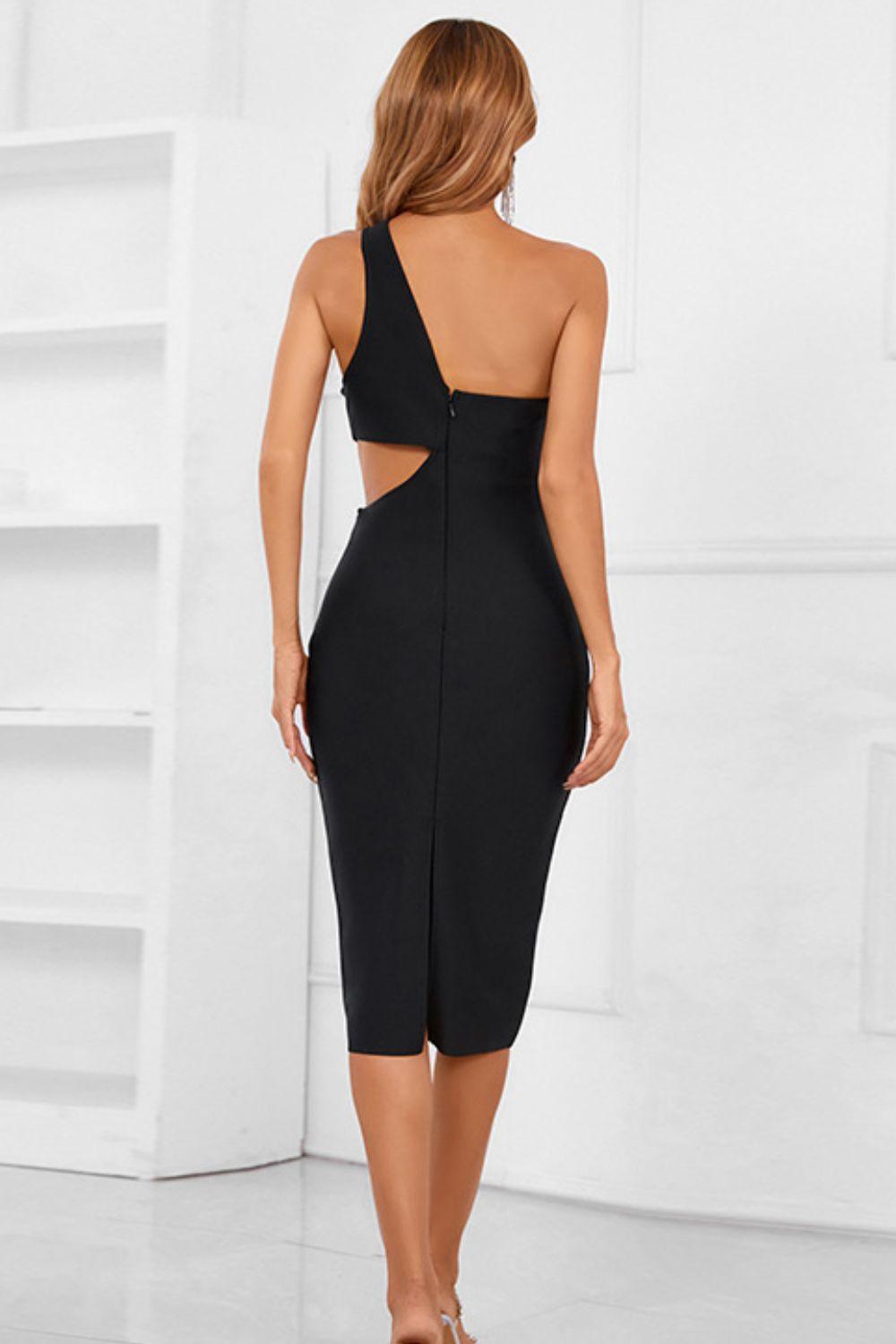 Winsome Black One-Shoulder Cutout Dress - MXSTUDIO.COM