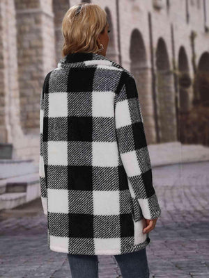 Winter Appeal Open Front Long Plaid Coat-MXSTUDIO.COM