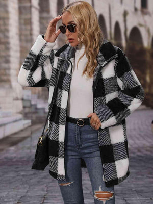 Winter Appeal Open Front Long Plaid Coat-MXSTUDIO.COM