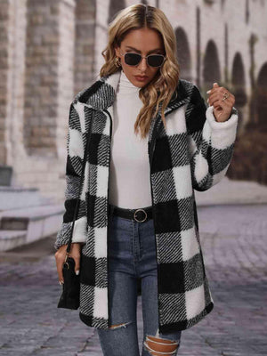 Winter Appeal Open Front Long Plaid Coat-MXSTUDIO.COM