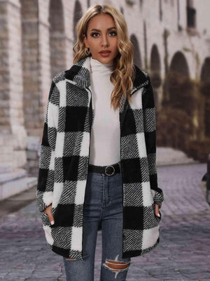 Winter Appeal Open Front Long Plaid Coat-MXSTUDIO.COM
