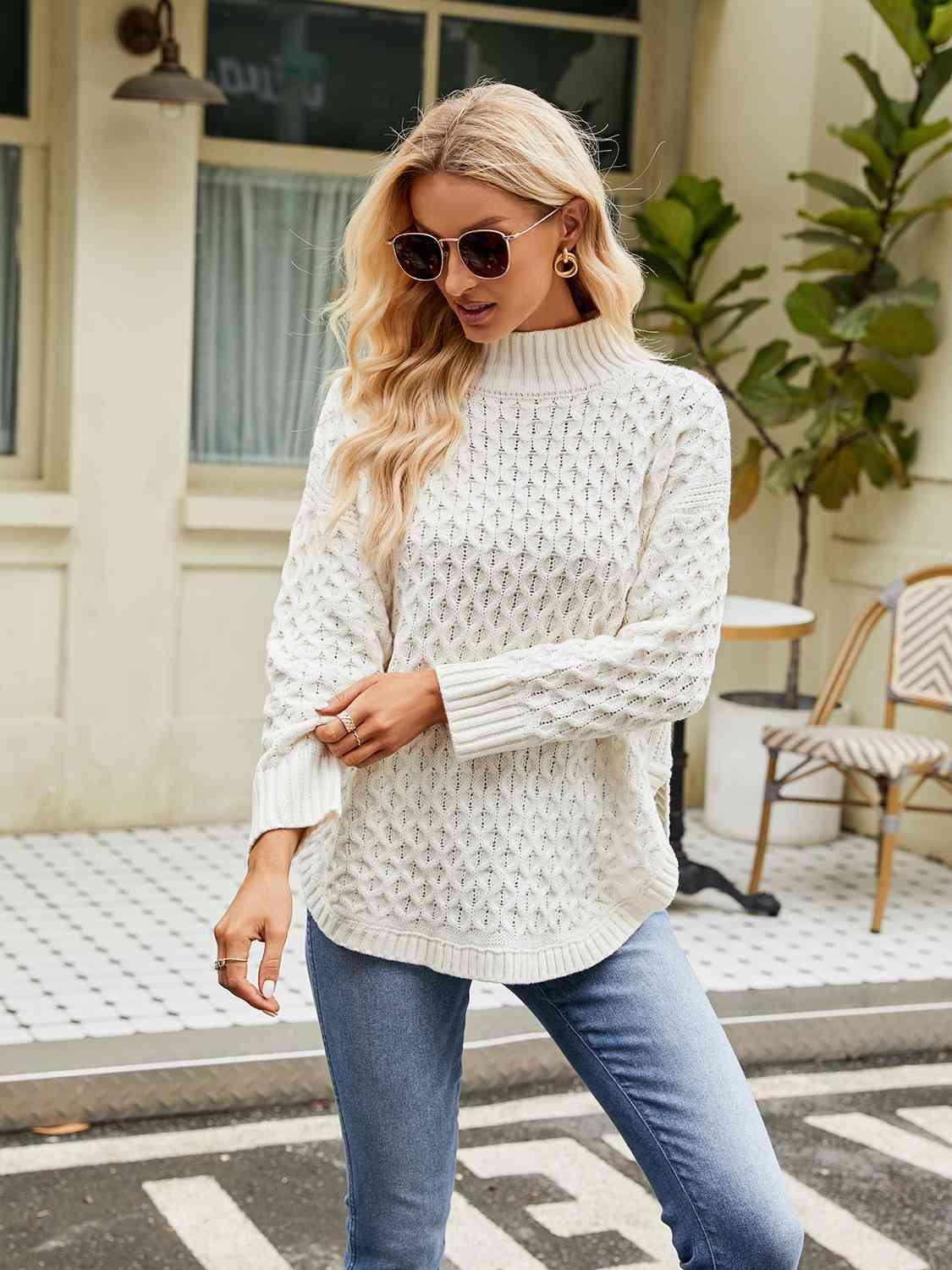 Winter Basic Slit Mock Neck Sweater - MXSTUDIO.COM