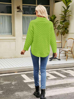 Winter Basic Slit Mock Neck Sweater - MXSTUDIO.COM