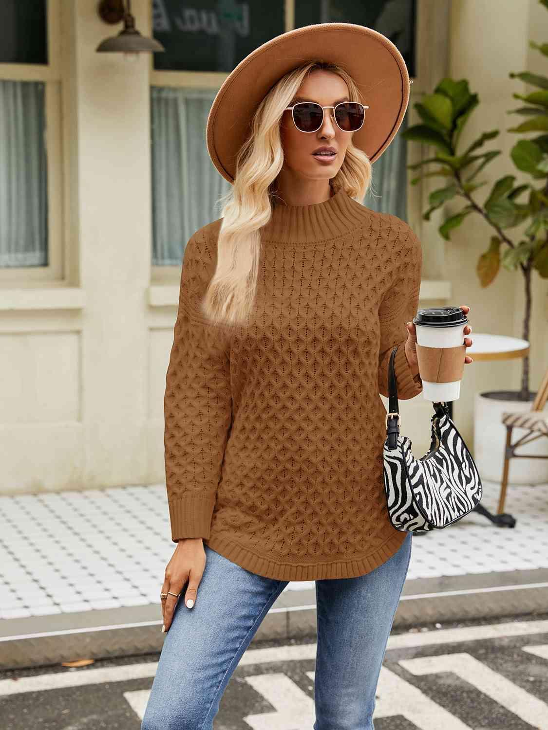 Winter Basic Slit Mock Neck Sweater - MXSTUDIO.COM