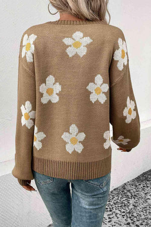 Winter Blooms Crew Neck Floral Sweater-MXSTUDIO.COM
