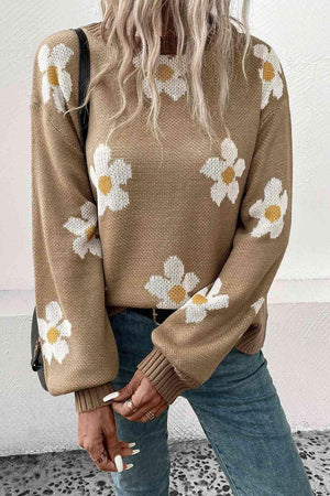 Winter Blooms Crew Neck Floral Sweater-MXSTUDIO.COM