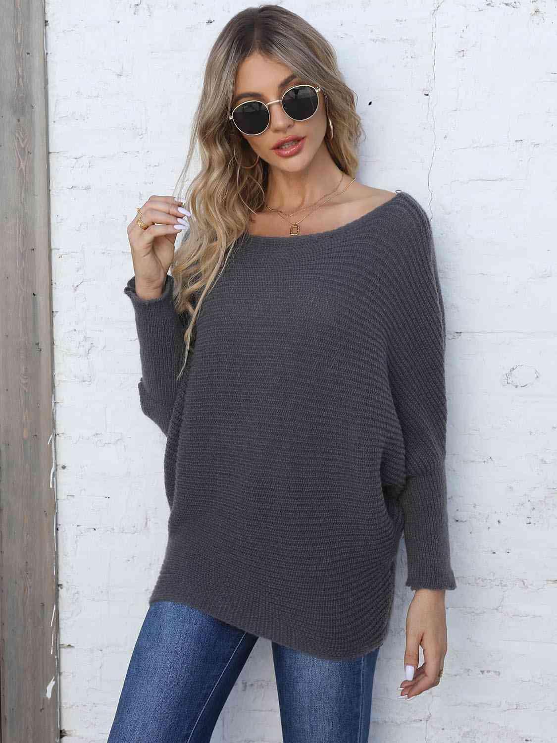 Winter Charisma Boat Neck Dolman Sleeve Sweater - MXSTUDIO.COM