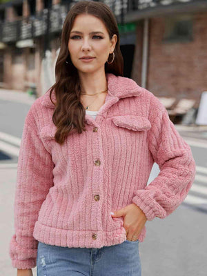Winter Charm Buttoned Fuzzy Teddy Jacket - MXSTUDIO.COM