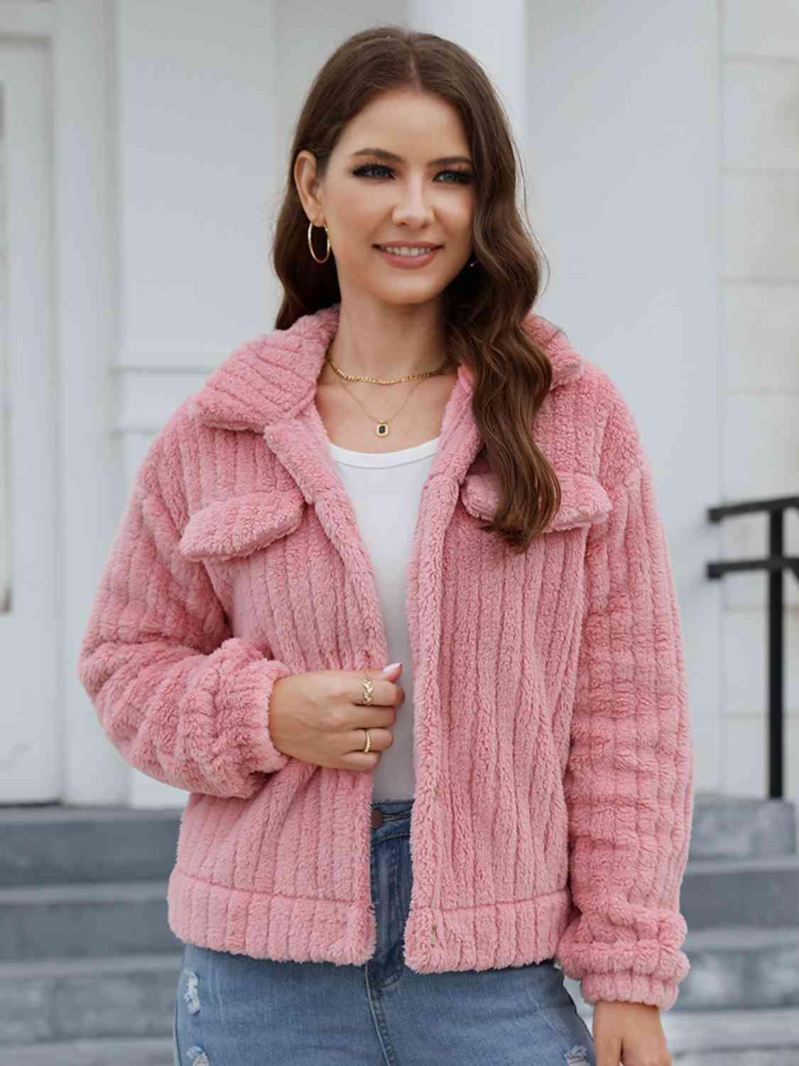 Winter Charm Buttoned Fuzzy Teddy Jacket - MXSTUDIO.COM