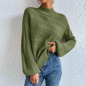 Winter Comfort Cable Knit Mock Neck Sweater-MXSTUDIO.COM