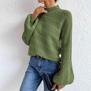 Winter Comfort Cable Knit Mock Neck Sweater-MXSTUDIO.COM