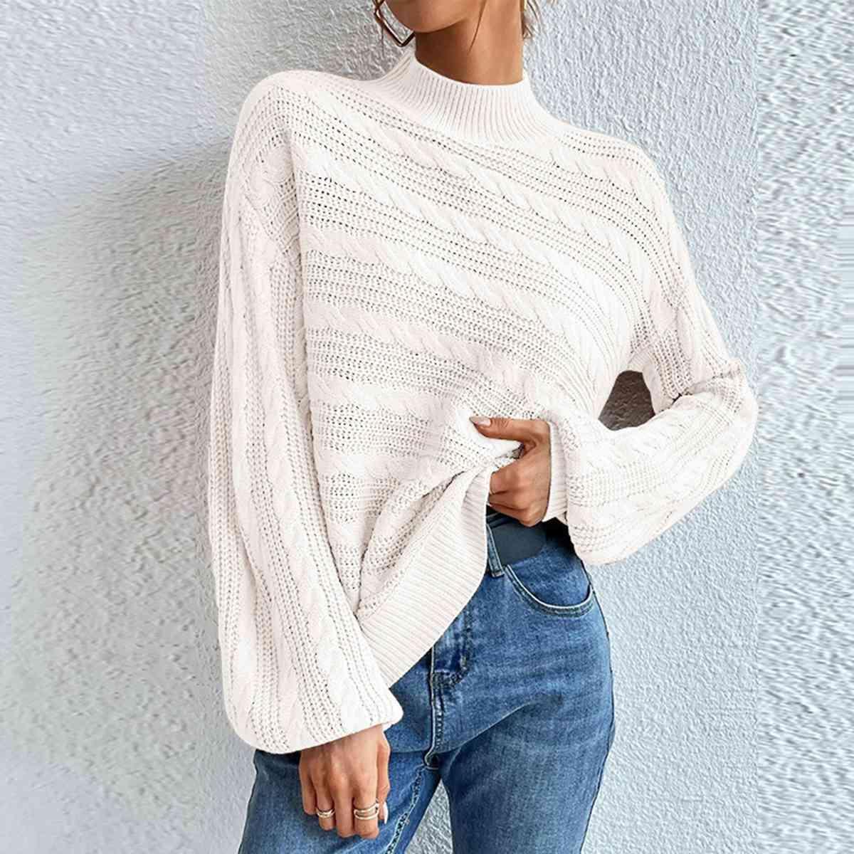 Winter Comfort Cable Knit Mock Neck Sweater-MXSTUDIO.COM