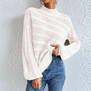 Winter Comfort Cable Knit Mock Neck Sweater-MXSTUDIO.COM