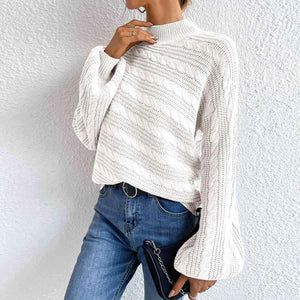 Winter Comfort Cable Knit Mock Neck Sweater-MXSTUDIO.COM