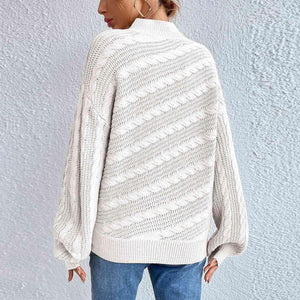 Winter Comfort Cable Knit Mock Neck Sweater-MXSTUDIO.COM