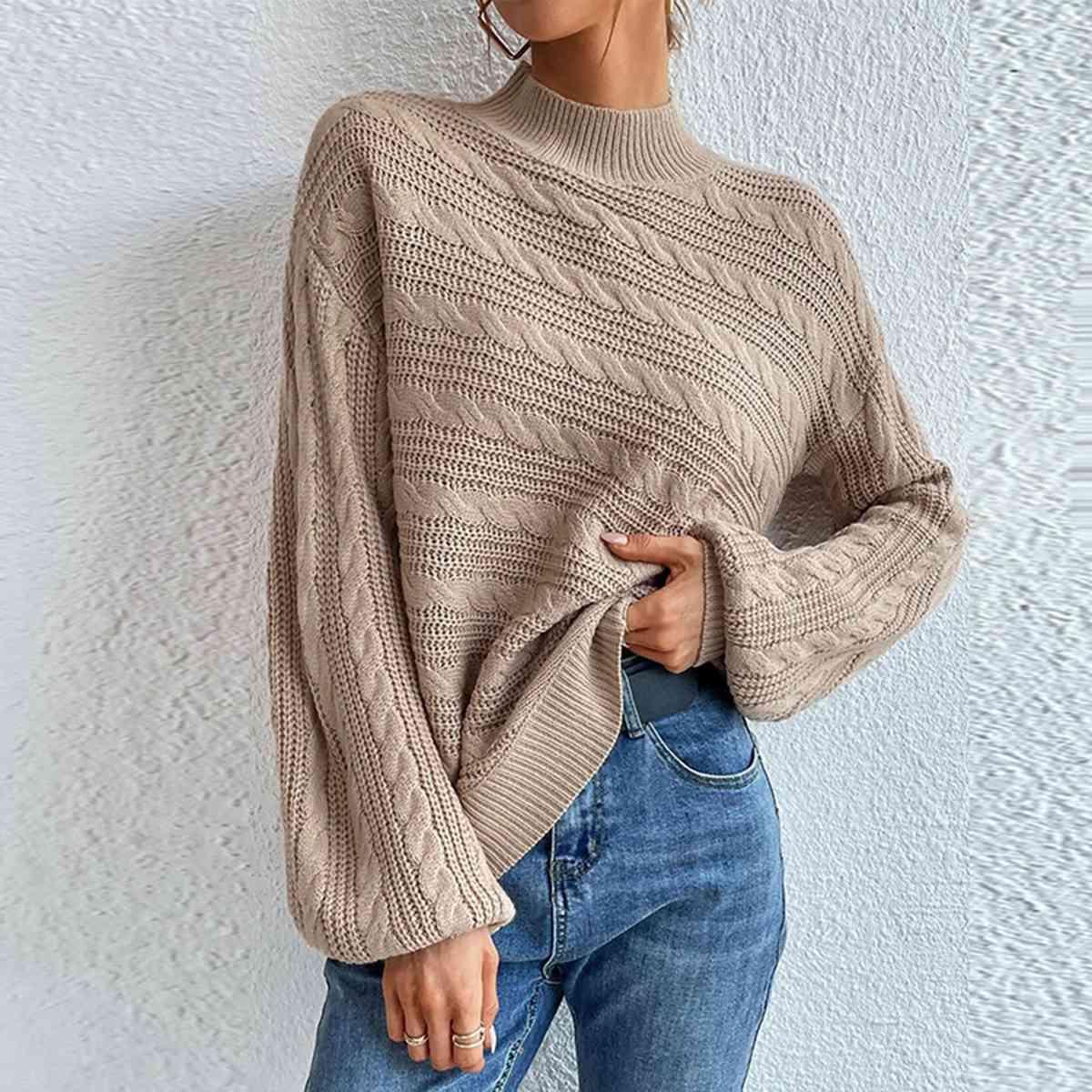 Winter Comfort Cable Knit Mock Neck Sweater-MXSTUDIO.COM