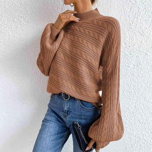 Winter Comfort Cable Knit Mock Neck Sweater-MXSTUDIO.COM
