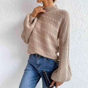 Winter Comfort Cable Knit Mock Neck Sweater-MXSTUDIO.COM