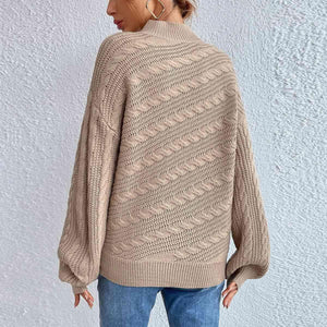 Winter Comfort Cable Knit Mock Neck Sweater-MXSTUDIO.COM