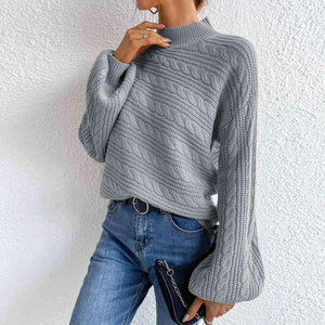 Winter Comfort Cable Knit Mock Neck Sweater-MXSTUDIO.COM