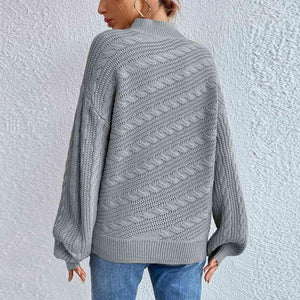 Winter Comfort Cable Knit Mock Neck Sweater-MXSTUDIO.COM