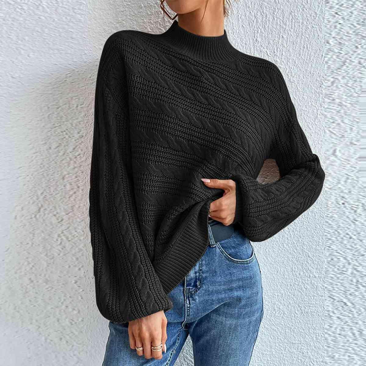 Winter Comfort Cable Knit Mock Neck Sweater-MXSTUDIO.COM
