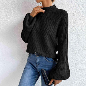 Winter Comfort Cable Knit Mock Neck Sweater-MXSTUDIO.COM