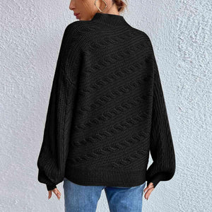 Winter Comfort Cable Knit Mock Neck Sweater-MXSTUDIO.COM