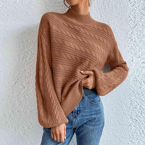 Winter Comfort Cable Knit Mock Neck Sweater-MXSTUDIO.COM