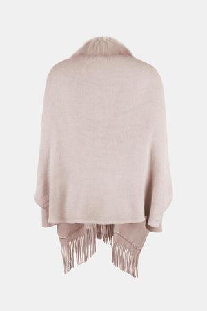 Winter Darling Fringe Open Front Faux Fur Poncho-MXSTUDIO.COM