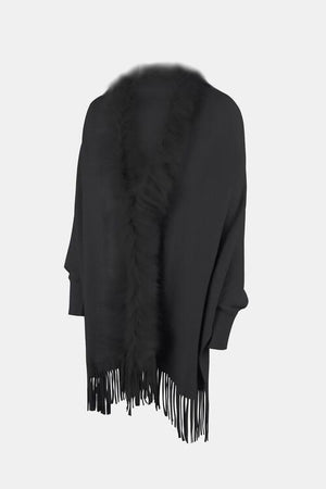 Winter Darling Fringe Open Front Faux Fur Poncho-MXSTUDIO.COM