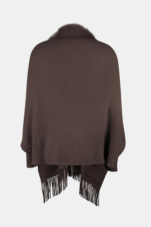 Winter Darling Fringe Open Front Faux Fur Poncho-MXSTUDIO.COM