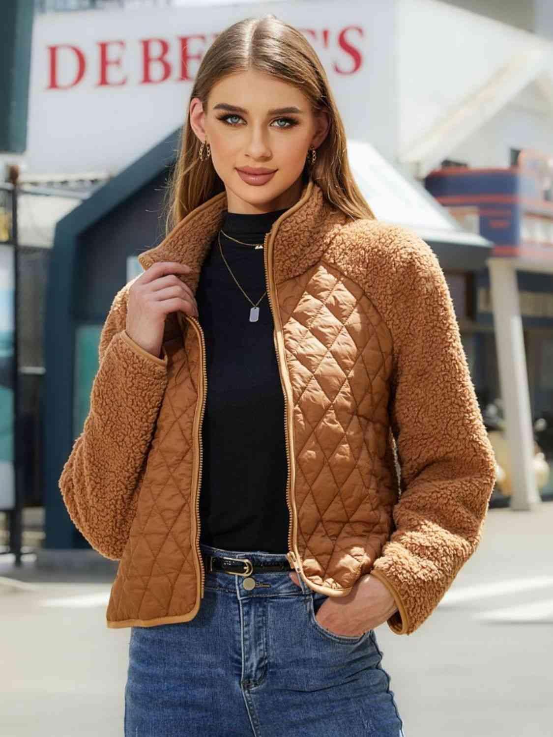 Winter Delight Zip-Up Quilted Fleece Jacket - MXSTUDIO.COM