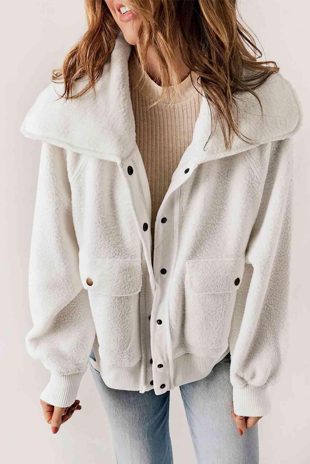 Winter Drama Snap Down Collared Fleece Jacket-MXSTUDIO.COM