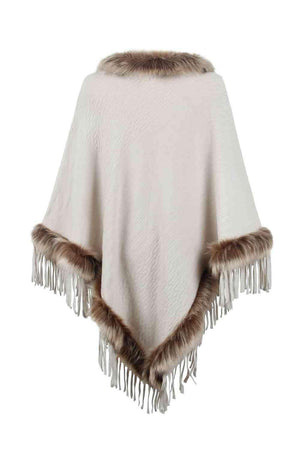 Winter Elegance Fringe Faux Fur Trim Poncho - MXSTUDIO.COM