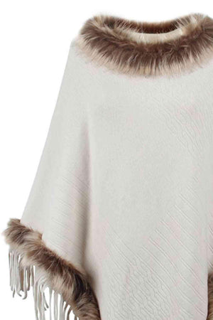 Winter Elegance Fringe Faux Fur Trim Poncho - MXSTUDIO.COM