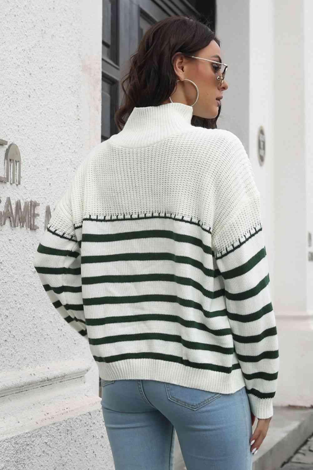 Winter Flair Turtleneck Stripe Sweater-MXSTUDIO.COM
