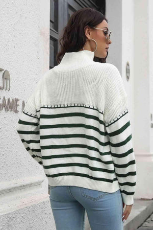 Winter Flair Turtleneck Stripe Sweater-MXSTUDIO.COM