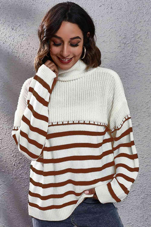 Winter Flair Turtleneck Stripe Sweater-MXSTUDIO.COM