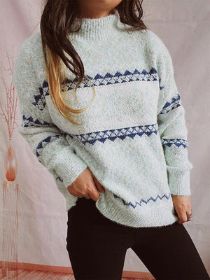 Winter Is Here Geometric Mock Neck Knit Sweater-MXSTUDIO.COM