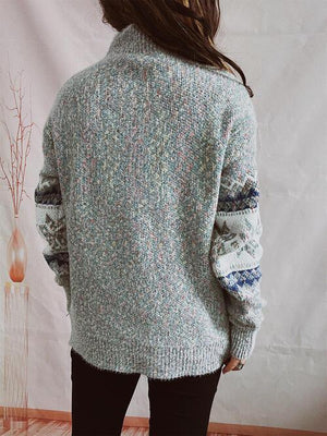 Winter Is Here Geometric Mock Neck Knit Sweater-MXSTUDIO.COM