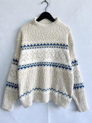 Winter Is Here Geometric Mock Neck Knit Sweater-MXSTUDIO.COM